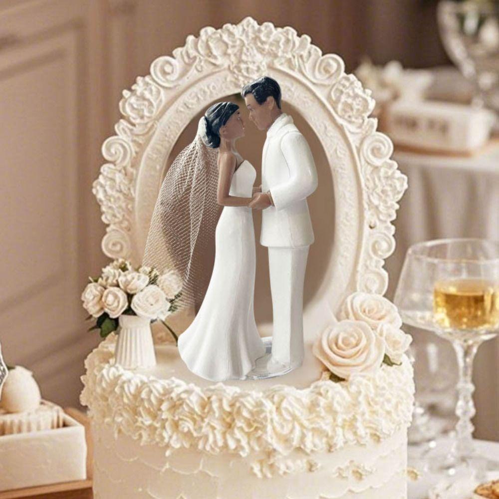Elegant Cake Toppers Dolls White/Black Bride & Groom Figurines Bridal Shower Decoration