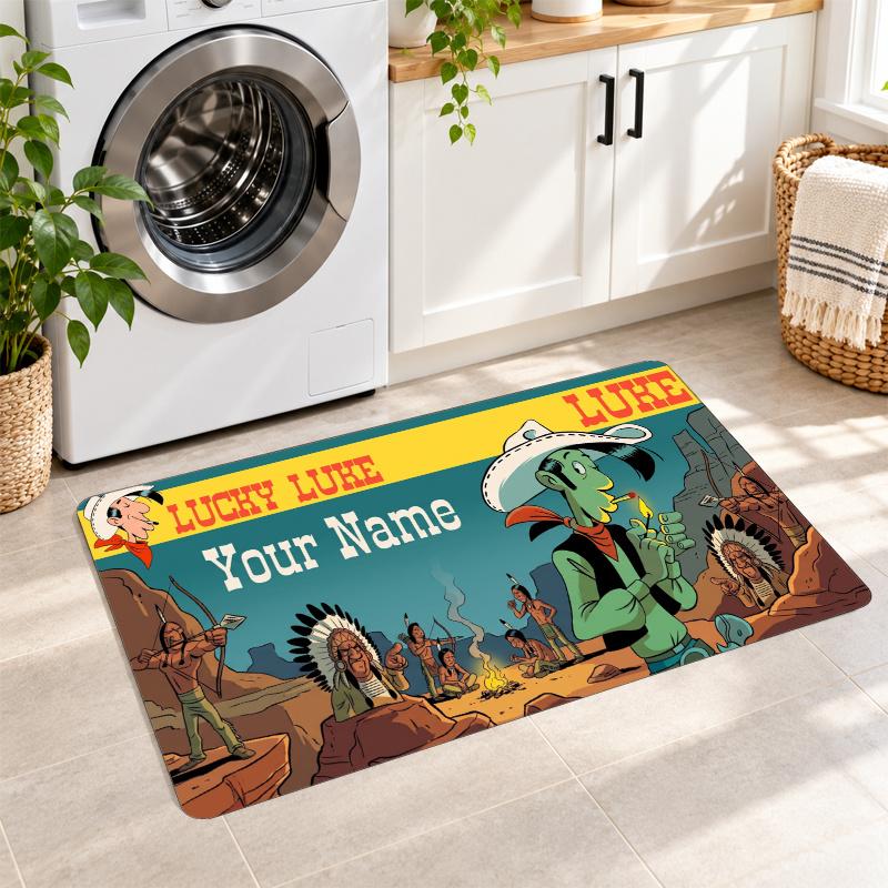 Lucky Luke Custom Text Flannel Floor Rug Soft Kitchen Mat Personalized Non Slip Carpet