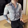 Men's Shirts Korean Style Casual Shirts Fashion Tie-Dye Long Sleeve Shirts Mens Clothing Slim Fit Print Blouse