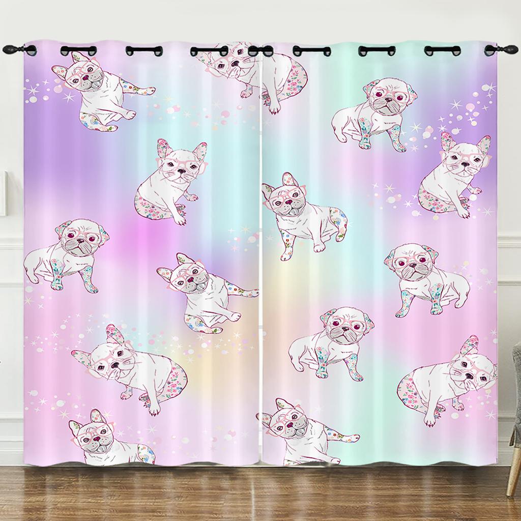Curtain Flower Unicorn Color Gradual Change 3D Digital Printing Blackout Curtain Punching