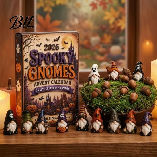 Holiday Anticipation Countdown Calendar 2026 Gnome Halloween Advent Calendar, 24 Days with Magical Atmosphere Decor Mini Collectible Figures,