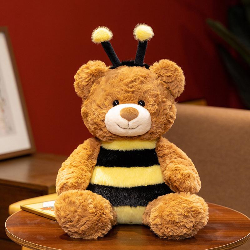 Plush Bee Bear Toy With Pp Cotton Filling For Kids Sleep Pillow Gift