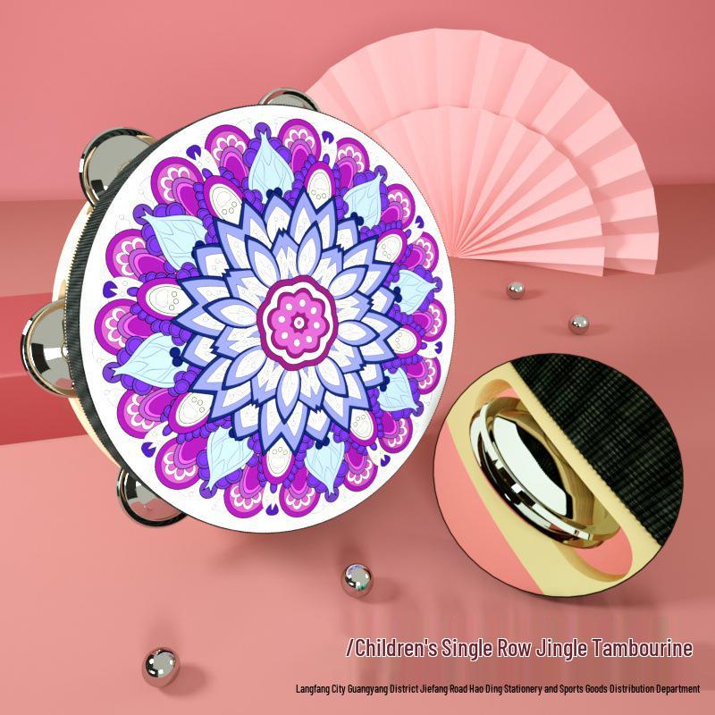 8-Inch Xinjiang Uyghur Hand Drum for Dance and Performance, Single-Row Tambourine with Jingle Bells.