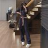 Women's Autumn 2024 Hooded Cardigan & Wide-Leg Pants Two-Piece Stylish Set