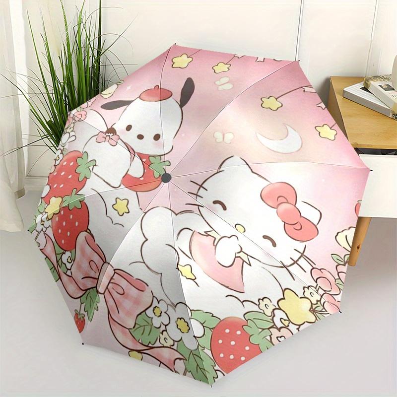 1pc Pochacco & Hello Kitty Pattern Automatic 3-Fold Umbrella, 8 Steel Frames, High-Value Folding Umbrella, Suitable for Office, Travel and Outdoor Adv