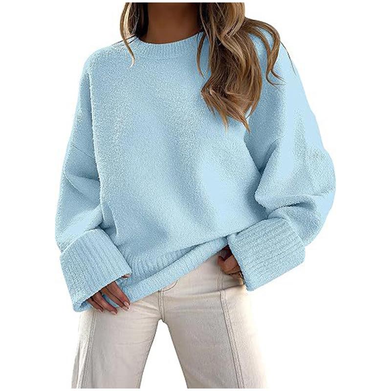 Осенне-зимний винтажный теплый вязаный свитер для женщин, свитер большого размера, однотонный утолщенный трикотажный пуловер