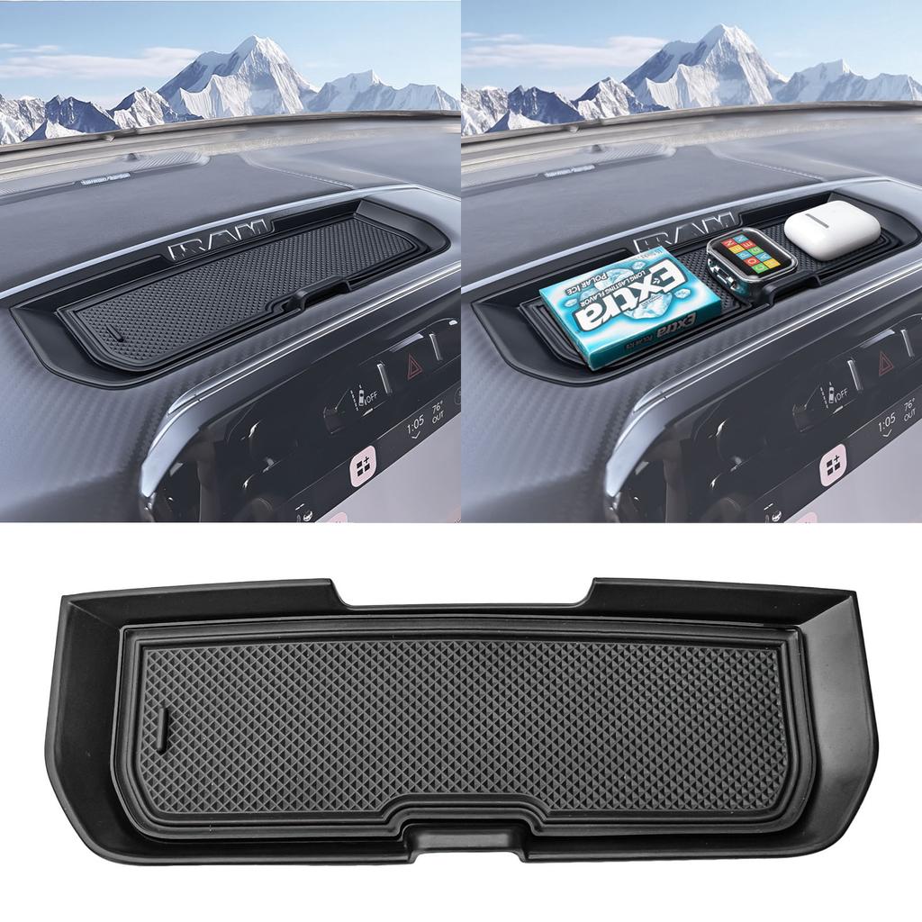 Center Console Dashboard Storage Organizer for 2019-2026 Dodge RAM 1500 Behind Screen 12 inches Dash Board Storage Cover Car Box