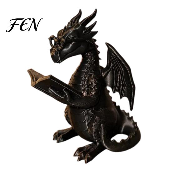 Whimsical Desk Accessory Reading Dragon Figurine with Glasses, Statue, 3D Printed Holiday Gift for Readers Bookshelf Decor, Desktop Ornament,