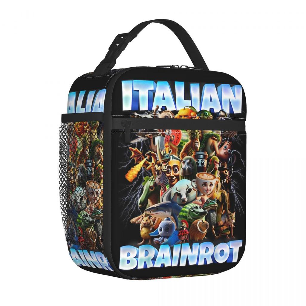 Italian Brainrot Characters Meme Insulated Lunch Bags Thermal Meal Container Portable Tote Lunch Box Food Bag Office Travel