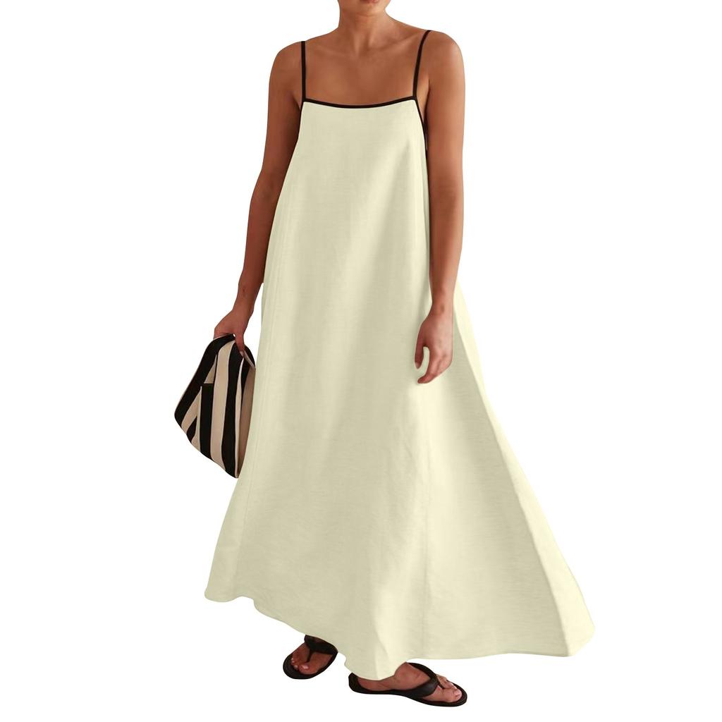 Модное женское платье контрастного цвета с большим подолом на подтяжках, новинка весны/лета 2024 г.