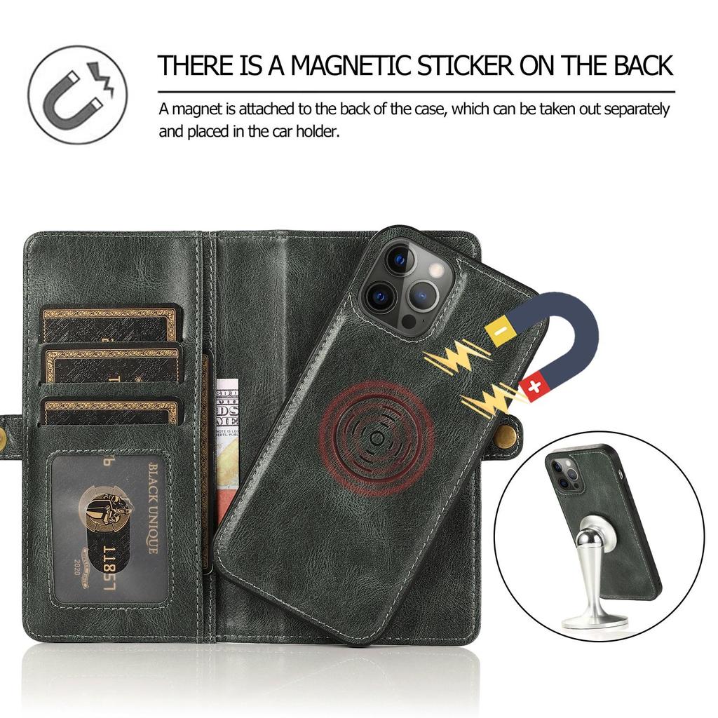 Detachable Multi Card Flip Magnetic Wallet Leather Case for iPhone 15 14 13 12 Pro Max Xs Max XR 8 7Plu Samsung S23 S22 S21 Ultra Plus A14 A13 A52 A53