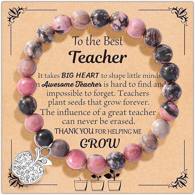 Popular Apple Pendant Bracelet Pink Zebra Shoushan Stone Graduation Season Student Teacher Gift Bracelet Beaded