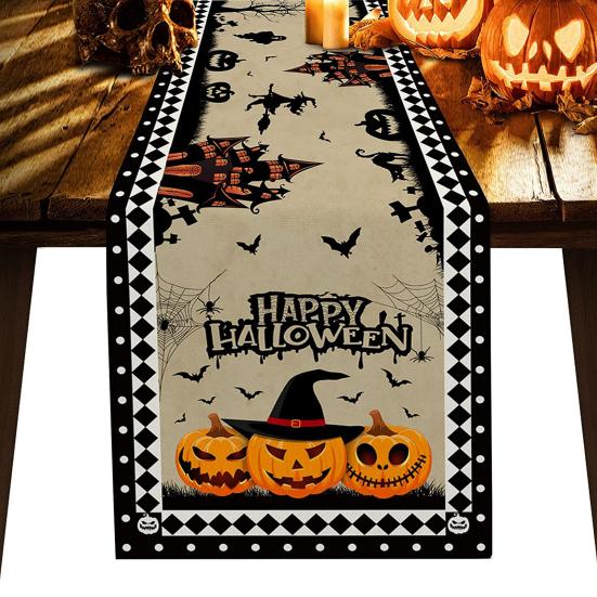Хэллоуинская вечеринка, льняная дорожка для стола, украшение на Хэллоуин, дом, детский трюк, тыква, летучая мышь, узор, скатерть, товары для вечеринок ужасов