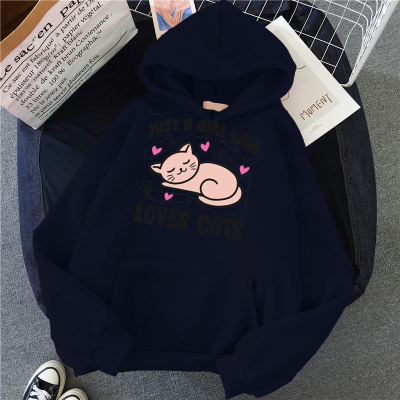 Fashion just a girl who Loves cats Women Hoodies Print Funny Hooded Male Harajuku Oversized Woman Sweatshirts Casual Unisex