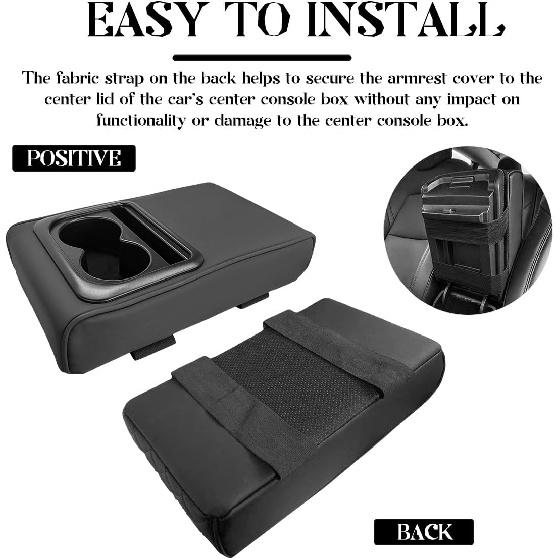 Car Center Console Armrest Pillow, 14"×8.3" Leather Memory Foam Armrest Cushion with Cup Holder & Phone Holder, Waterproof Middle Console Cover Box