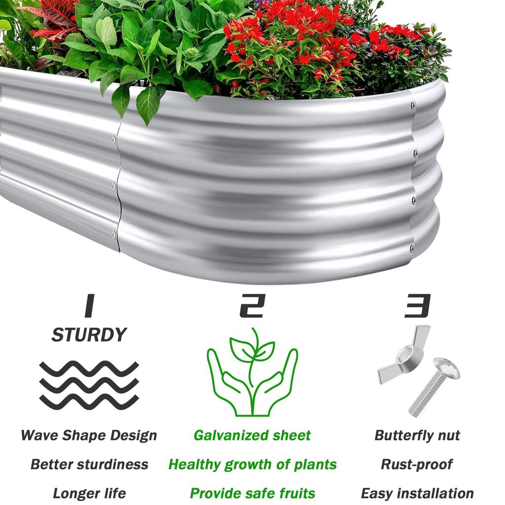 4x2x1ft Raised Garden Beds Outdoor Kit, Galvanized Oval Planter Box, Metal Bottomless Elevated Garden Boxes Set for Planting Veg