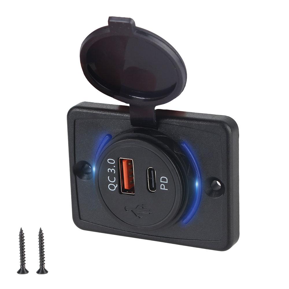 Для автомобиля, морской лодки, автофургона, светодиодное автомобильное зарядное устройство 12-24 В, автомобильное зарядное устройство с USB-портом, водонепроницаемое автомобильное зарядное устройство, панельный адаптер гнезда QC3.0+PD