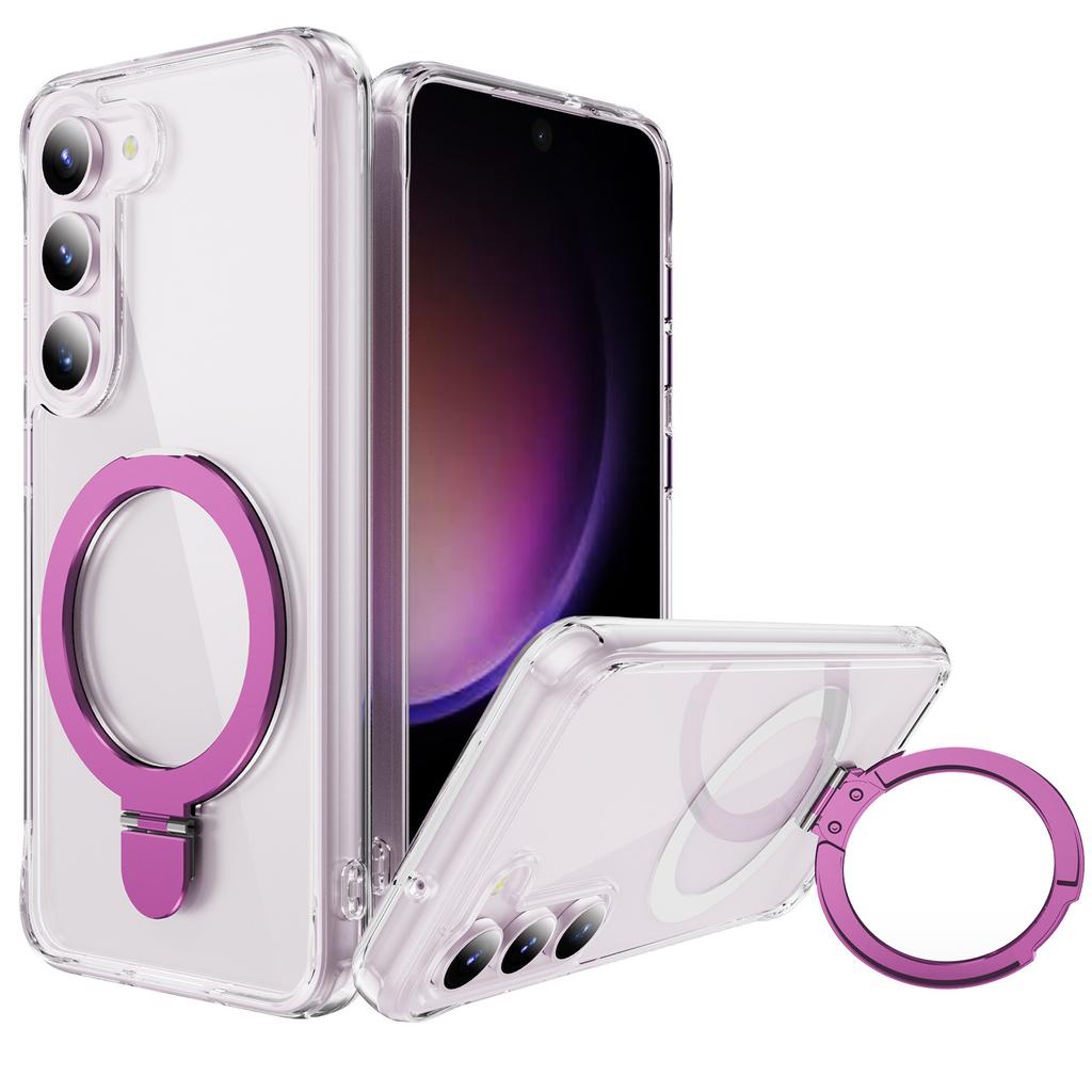 For Samsung S23 Transparent Ins Style Mobile Phone Case, Anti-yellow and Fall-resistant Folding Reinforced Magnetic Stand Mobile Phone Case