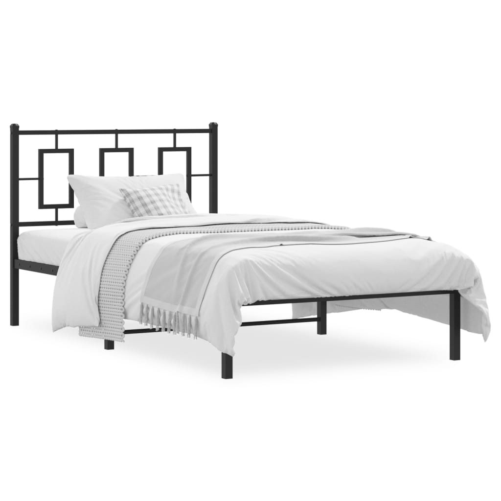 Metal Bed Frame with Headboard Black 100x190 cm