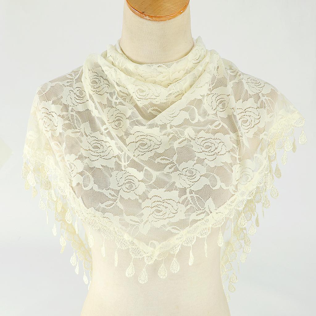 New Women Lace Monochrome Korean Triangle Scarves 140x48cm Fashionable Hollow Out Shawl Solid Rose Triangle Scarf