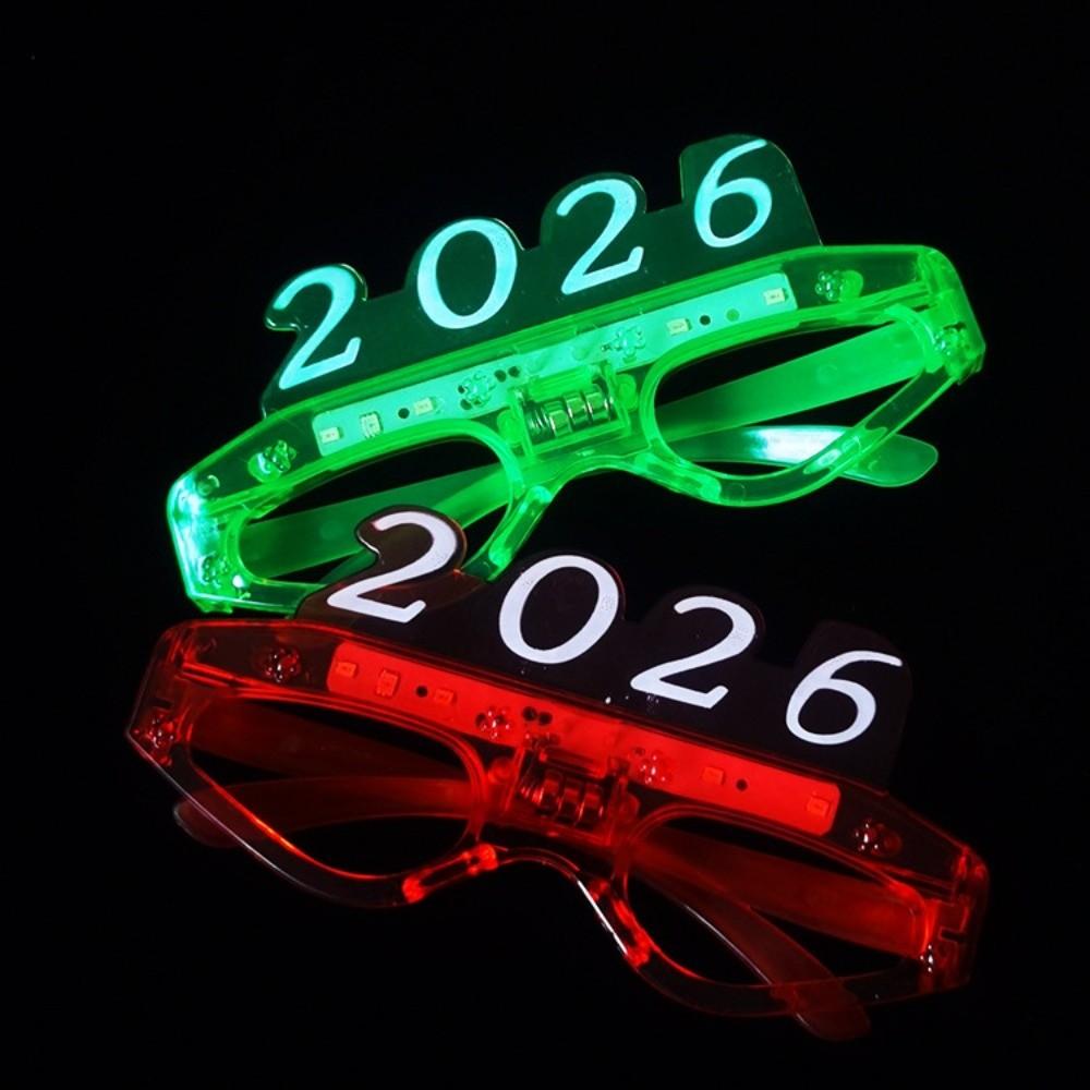 LED Glow 2026New Year Glow Glasses Square/Love Heart Shape New Year Party Glasses Masquerade Party