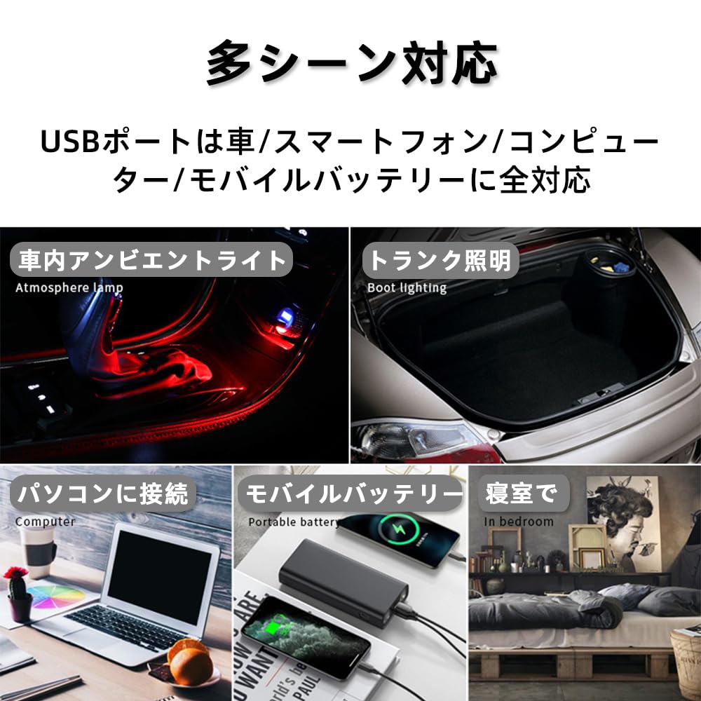 Renjzle Автомобильный свет, USB LED, 8 цветов с регулировкой яркости, Подсветка салона, Вращение на 180°, Автоматический свет,