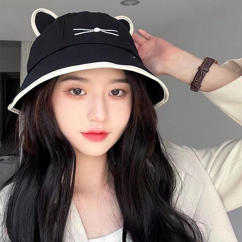 Cat Ears Sun Hat Fishermans Hat Women Summer Cotton Bucket Hat Streetwear for Daily Outdoor Activities
