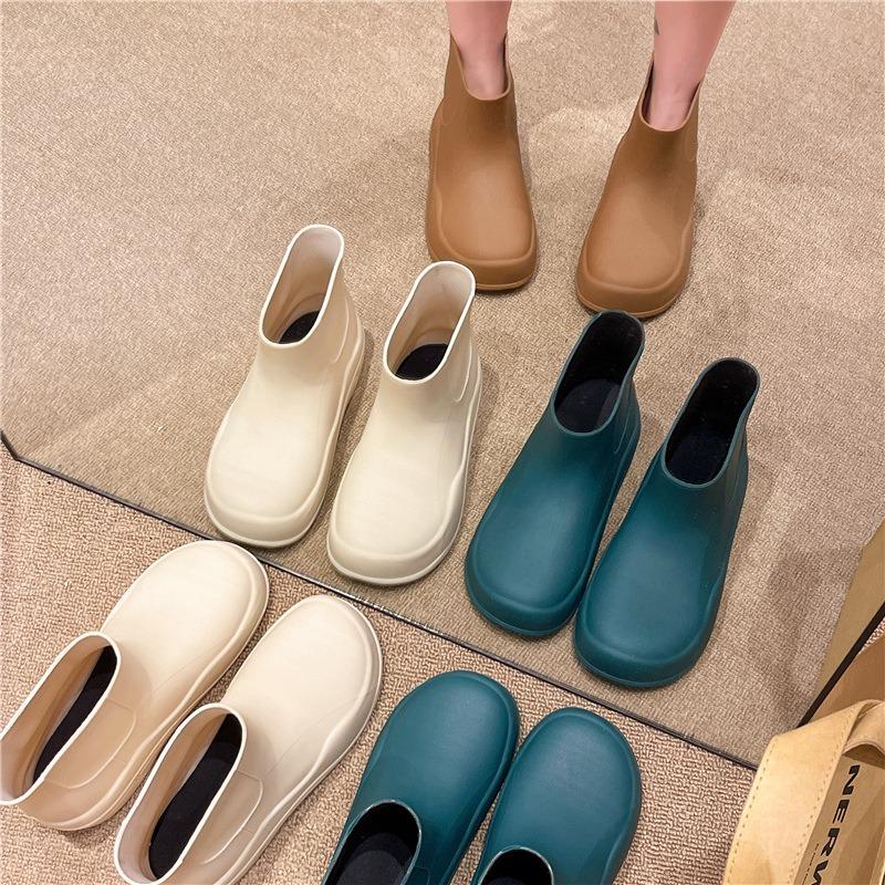 Rain Shoes Women's Short Water Boots Fashion Water Shoes Fleece Warm Low-top Adult Rain Boots Women's Work Waterproof Glue Shoes