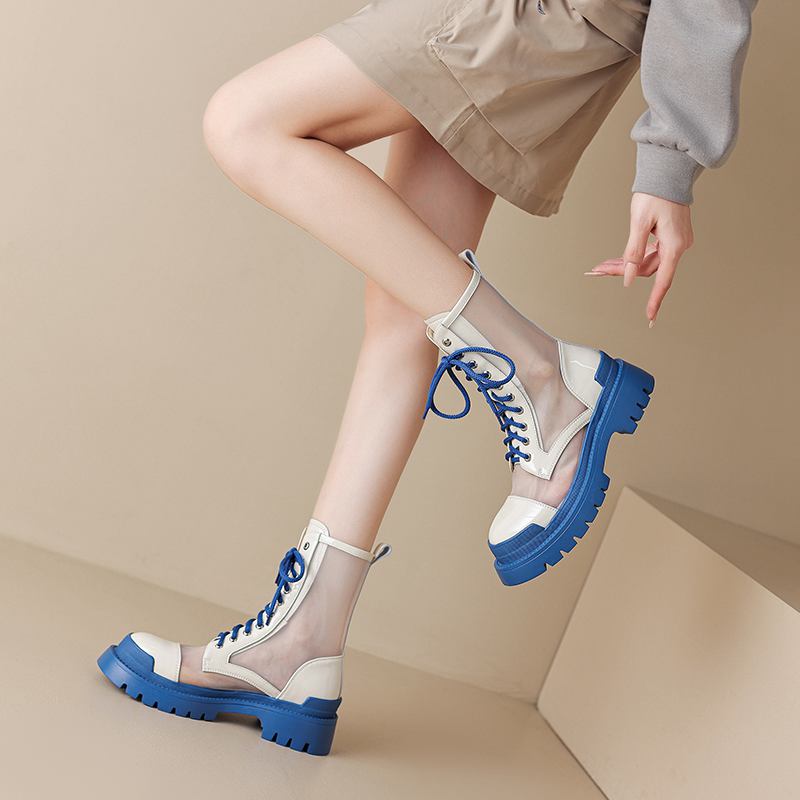 Krazing Pot Летние ботинки из овчины с круглым носком, модные ботильоны из воздушной сетки с заклепками и перекрестной завязкой