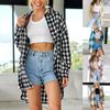 Women's Casual Fashion Plaid Shirt Top Lapel Long Sleeve Wool Irregular Jacket