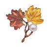 Women Vintage Imitation Pearl Color Block Maple Leaf Brooch Pin Jewelry Gift