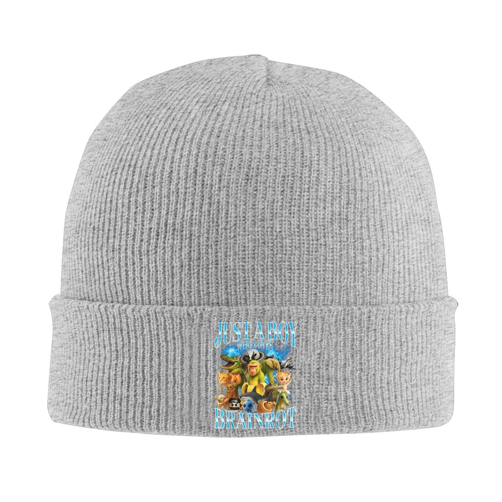 Just A Boy Who Loves Italian Brainrot Bonnet Hats Beanie Hats Autumn Pattern Knit Hat Vintage Adult Unisex Kpop Warm Soft Cap