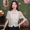 2024 Summer Chinese Style Hollow Perspective Short-Sleeve Women's Shirt