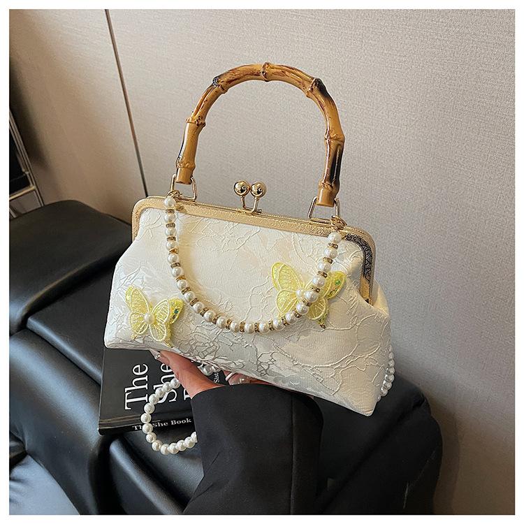 2025 новая весна и лето нишевая портативная маленькая квадратная сумка жемчужная на плечо вышитая бабочка ципао сумка-мессенджер