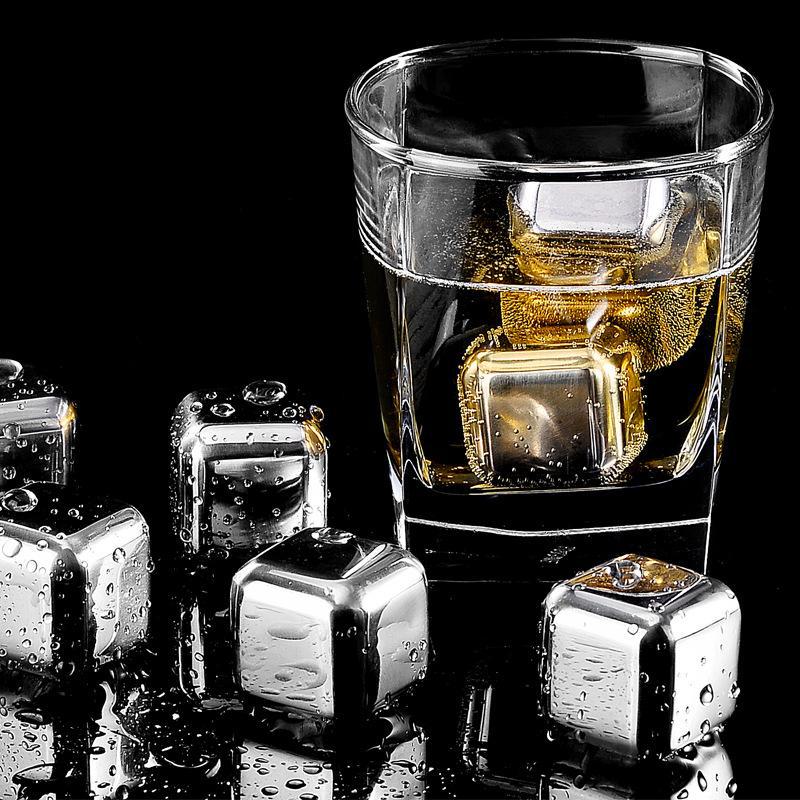 304 Stainless Steel Whiskey Ice Cubes - Fast-Freeze Metal Cooling Stones