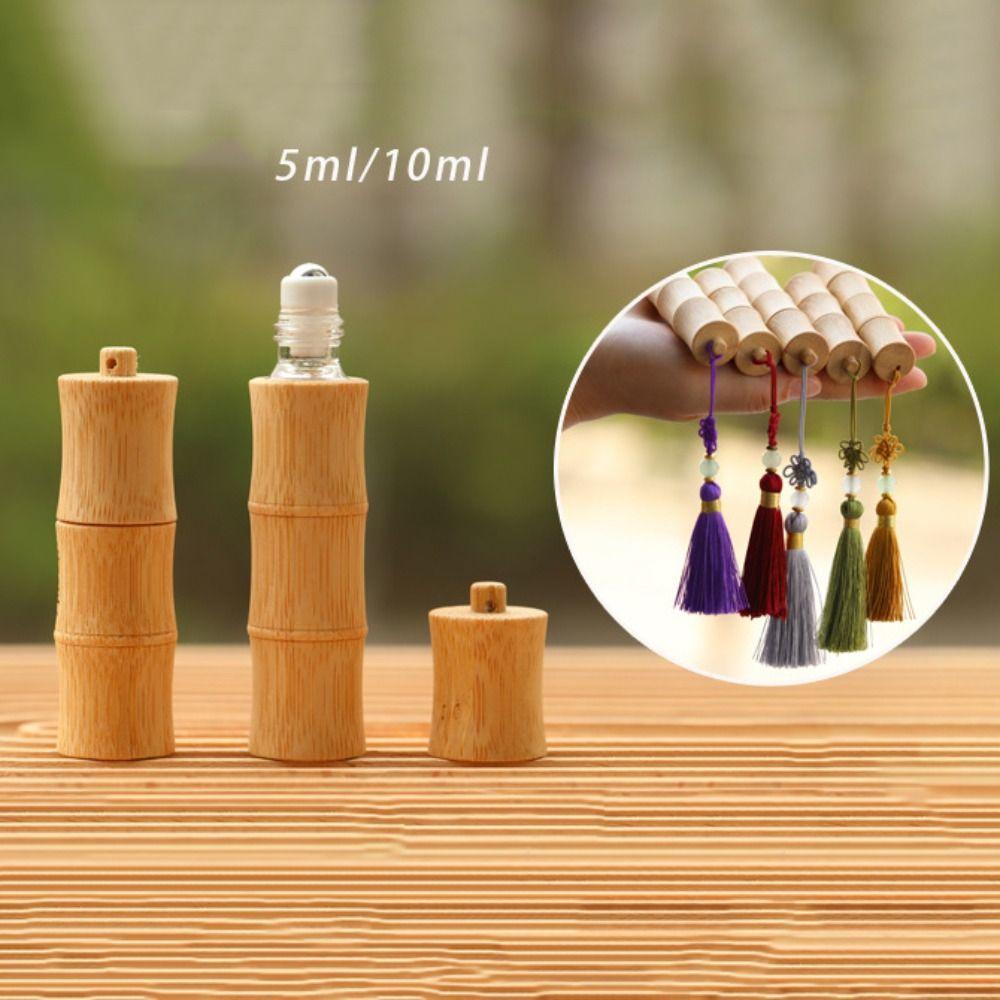 5/10ml Lip Balm Tubes Steel Roller Ball Lipstick Tube Refillable Bamboo Roll-on Bottle Travel