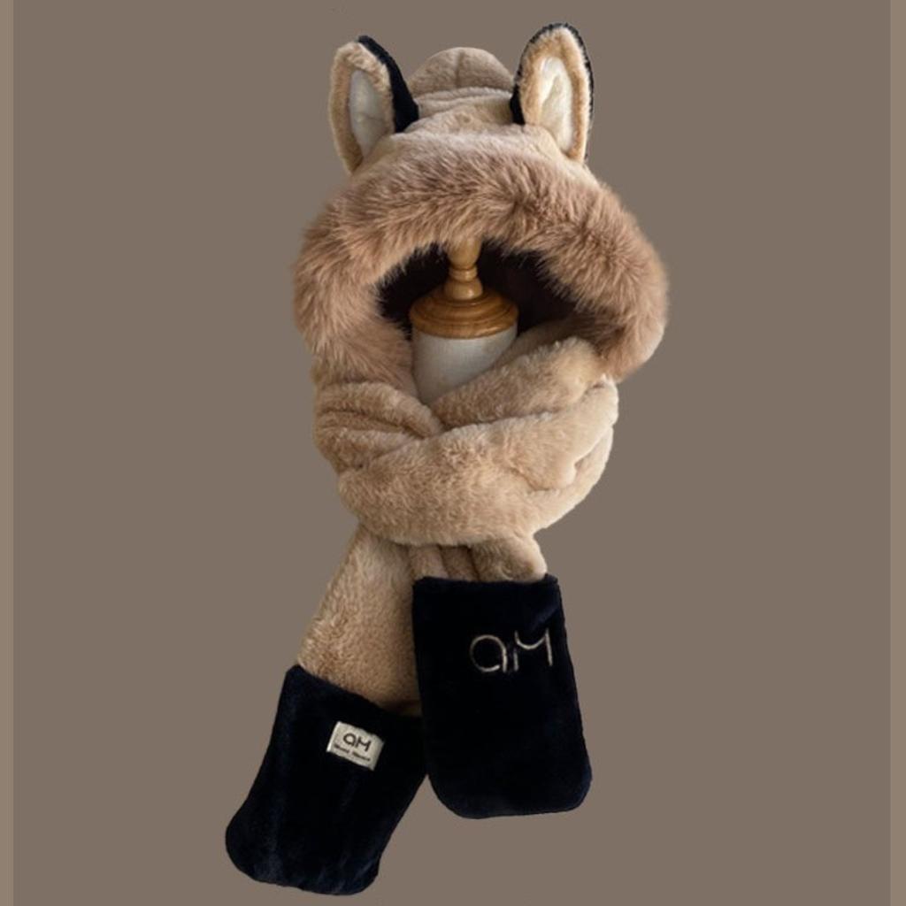 -Winter Hat, Plush Ears Scarf And Gloves Three-Piece Set For Women Adorable Winter Thickened Neck Warmer, Warm And Versatile