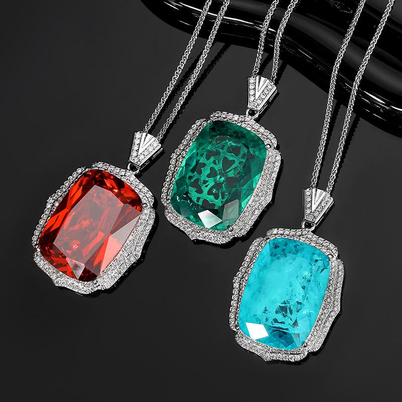 Jewelry Copper Bottom Gold-Plated Simulation Orange Red Zirconium Temperament Simple Pendant Necklace Main 20 * 28