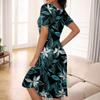Women's Fashionable Print Round Neck Loose Short Sleeved Pocket Pullover Dress