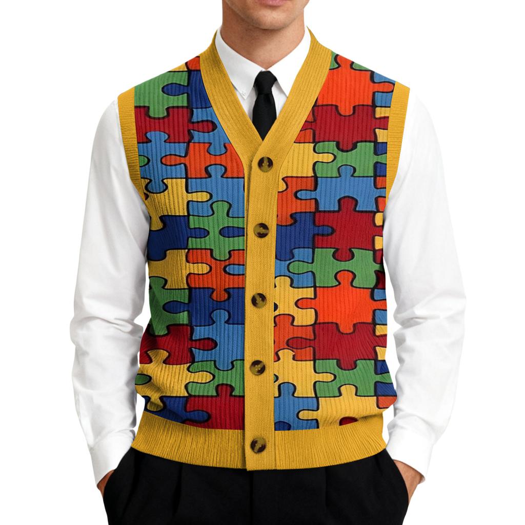Мужской вязаный кардиган-жилет без рукавов с V-образным вырезом