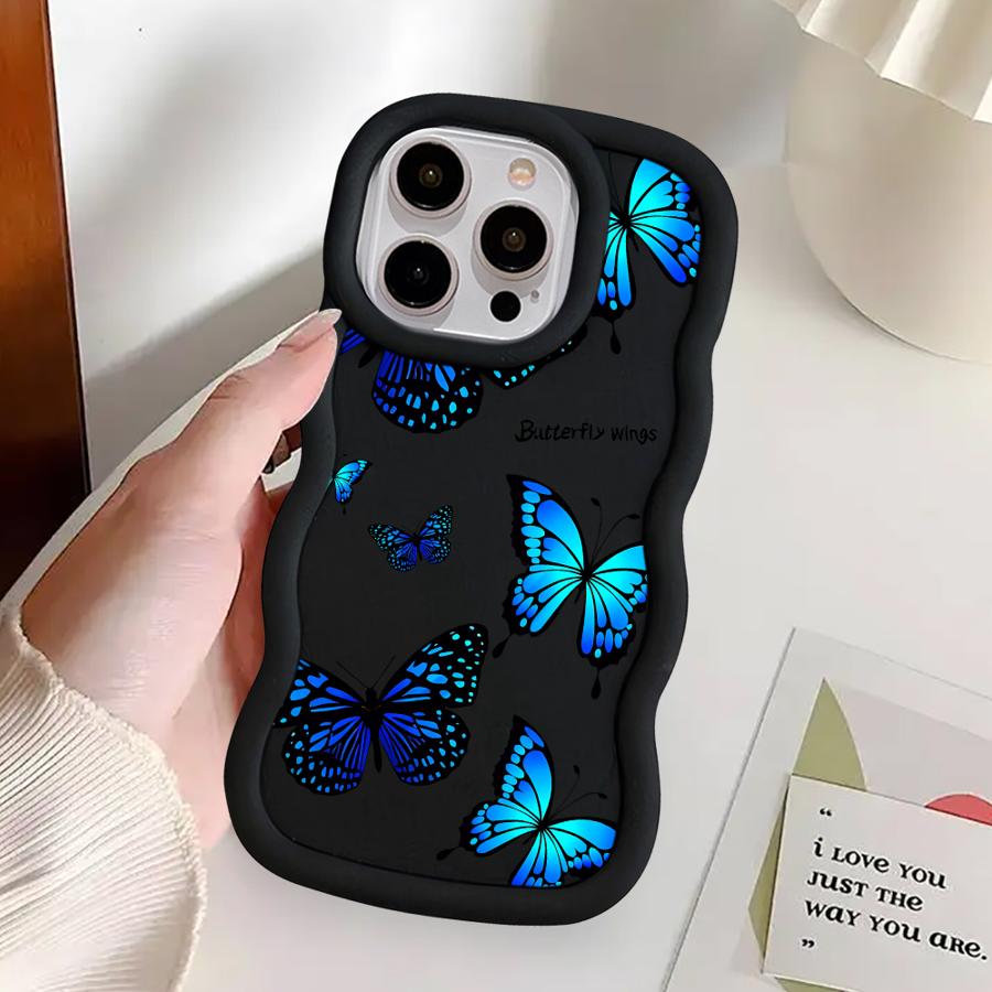 Case for iPhone XR 16 Pro Max 13 8 15 Plus 14 11 12 17 Air Soft Phone Cover Blue Butterfly