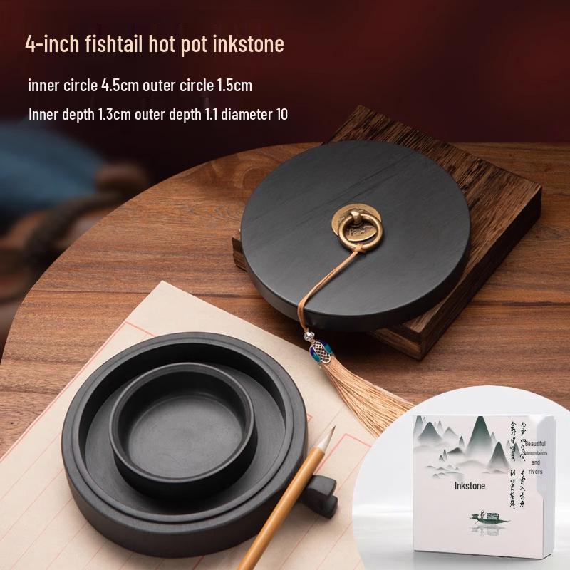 Upgraded Double-Ring Moisturizing Non-Drying Inkstone with Lid for Calligraphy