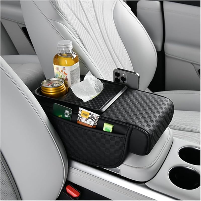 Thickened Car Center Console Cover Diamond Lattice Design,Soft Arm Rest Covers For Car With Storage Pockets,PU Leather Middle Console Covers Fit For