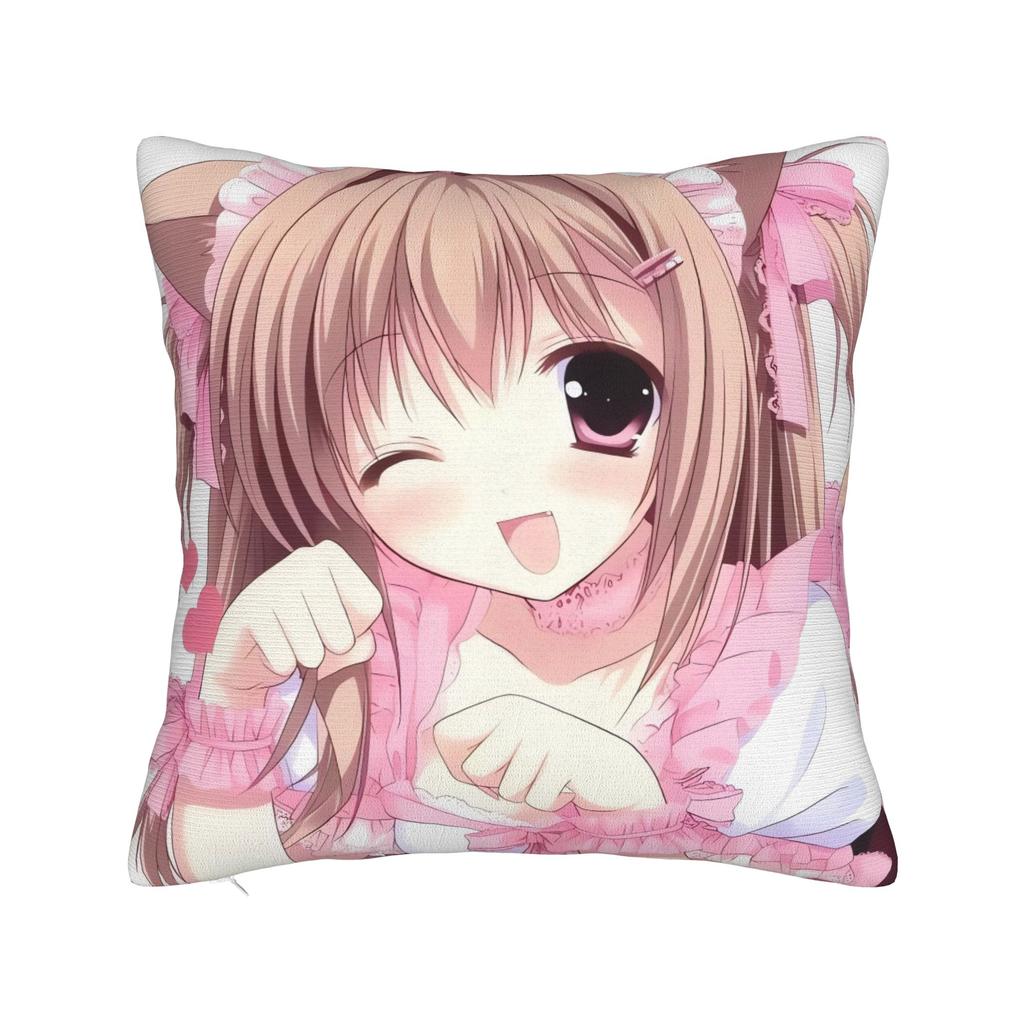Pillow Case Super Kawaii Game Nekopara Chocola Vanilla Square  Pillow Cover For Living Room Bed Chair Fashion Pillowcases