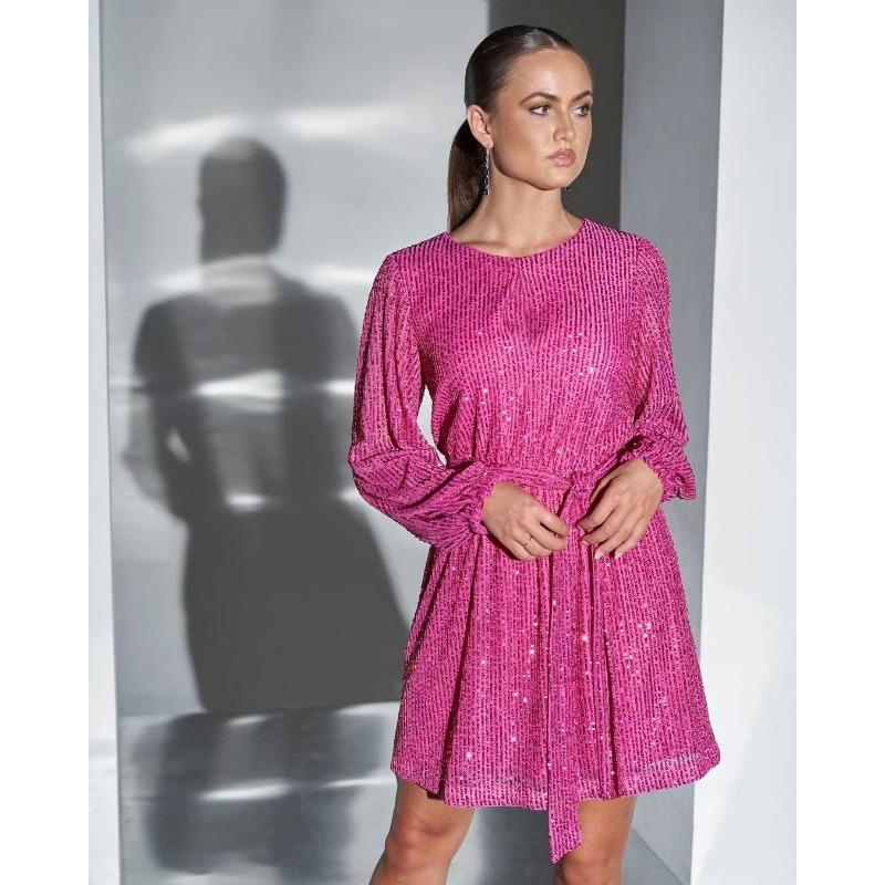 Женское мини-блестящее платье с длинным рукавом Сверкающее платье из бисера Модное темпераментное элегантное сексуальное вечернее платье с блестками Праздничная вечеринка Коктейльная вечеринка