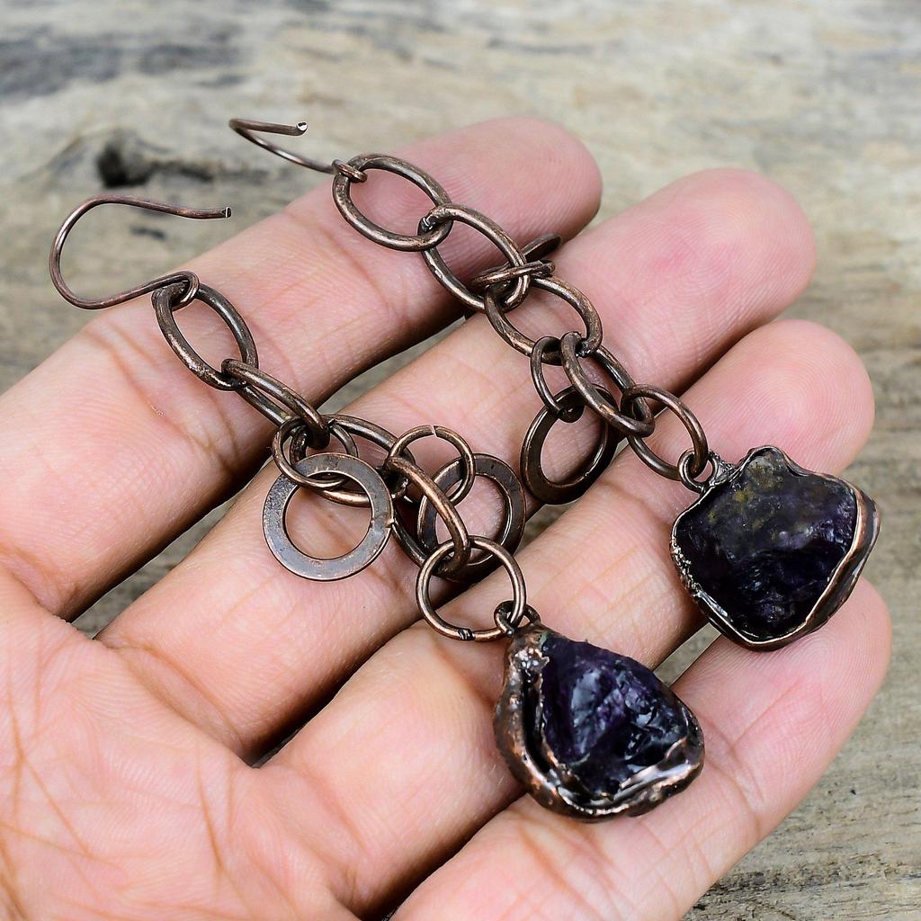 African Amethyst Rough Earring Electroformed Copper Earrings Handmade Jewelry Gemstone Earring Beautiful Electroformed Jewelry Gifts for Mom
