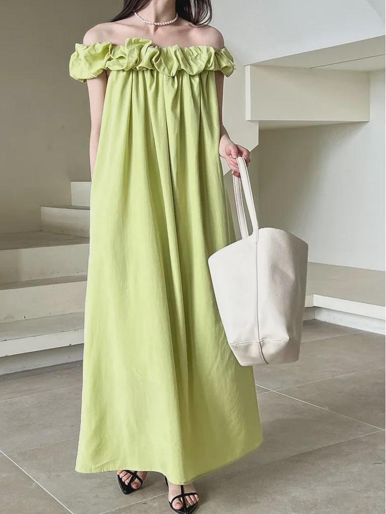 Платье-труба Luxi Tencel на одно плечо с оборками - корейский стиль