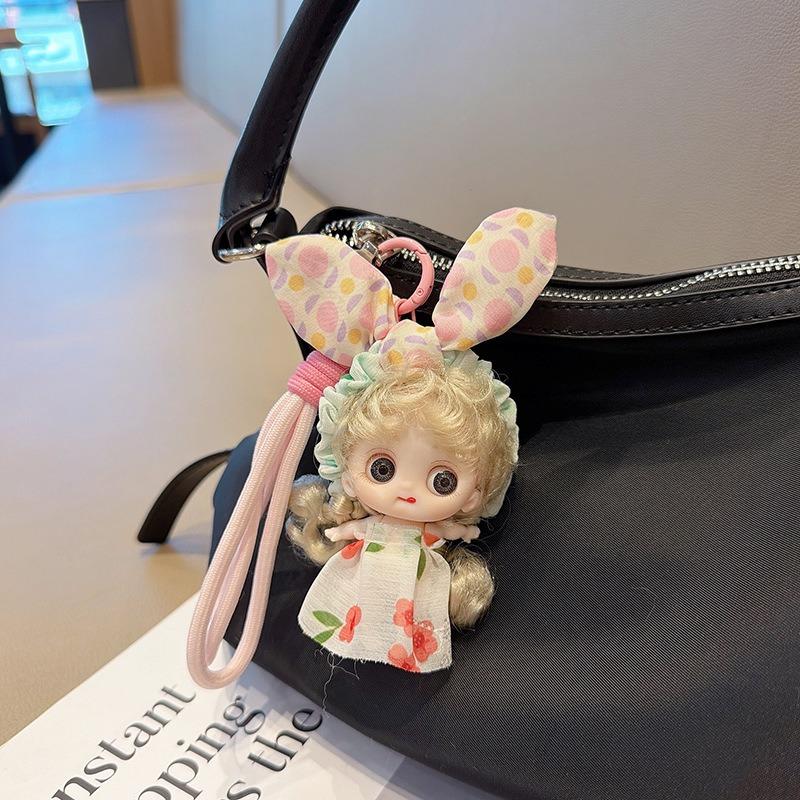 Cute cartoon rabbit ears with doll bag Keychain pendant plush doll key pendant gift