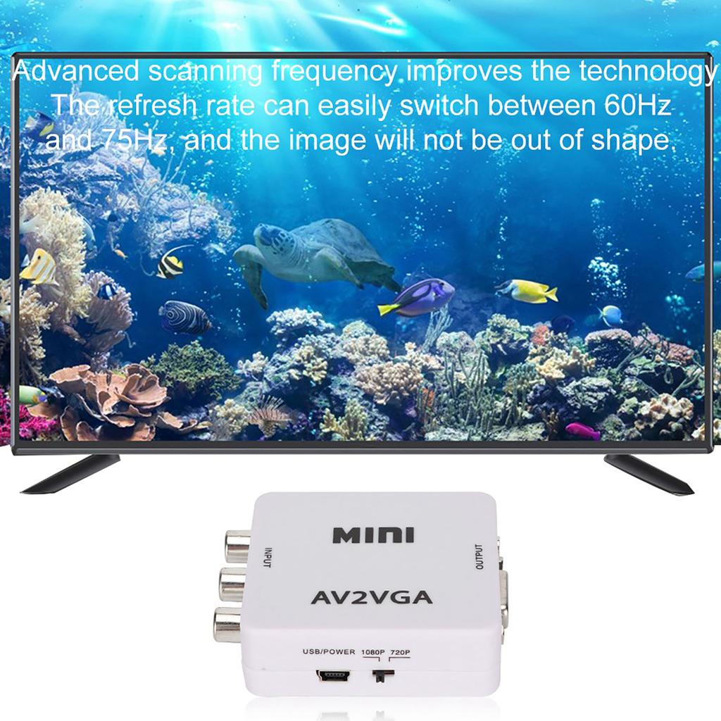 Мини-адаптер Composite AV в VGA 480P, ТВ-приставка, Аудио-видео конвертер (белый)