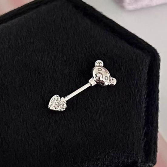 1 шт. Серьги-гвоздики в форме мультяшного медведя и сердца, блестящие кубические циркониевые серьги для хряща уха для клубных вечеринок, кольцо для носа без адреналина